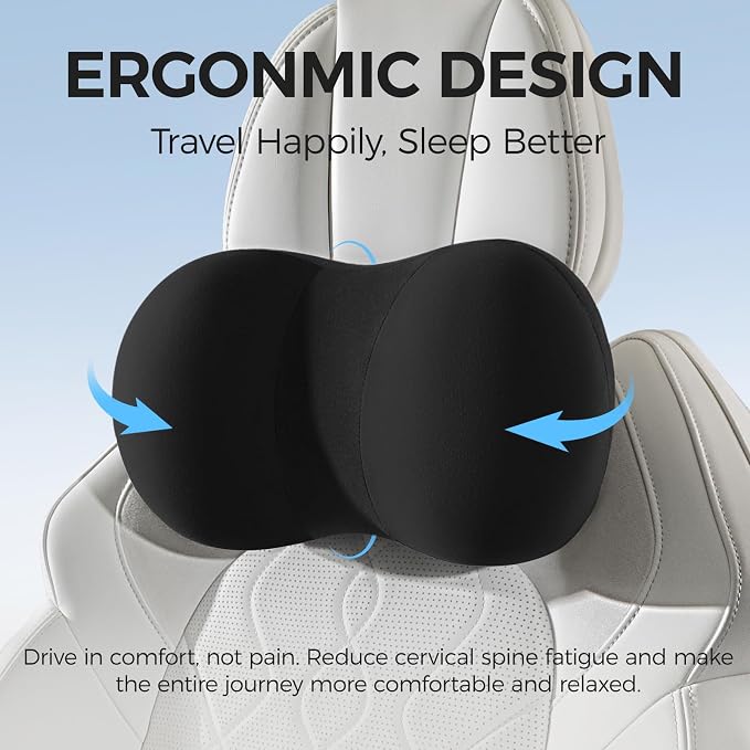 BABUR Car Headrest Pillow, Car Neck Pillow for Pain Relief While Driving | 100% Memory Foam, Ergonomic Neck Support Pillow for Auto, Office Chair, Adjustable Strap, Softness Breathable Removable