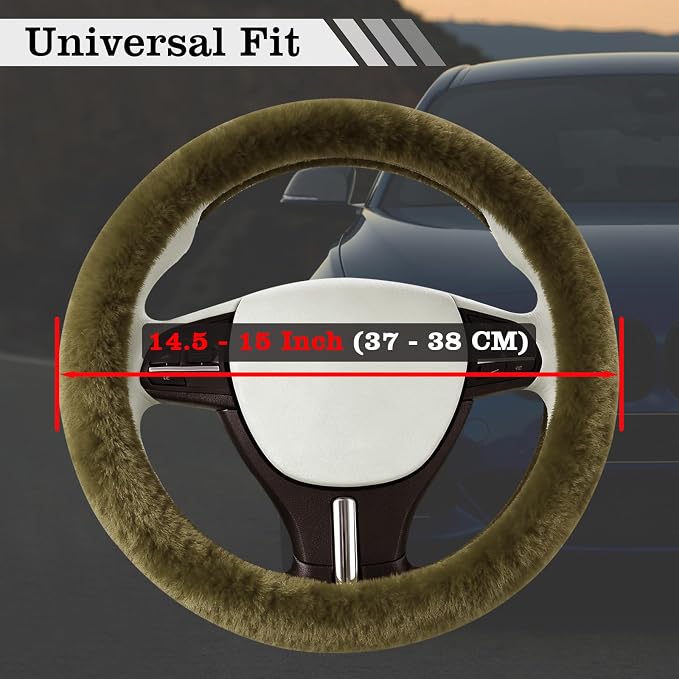 Furry Warm Steering Wheel Cover, Universal 14.5-15 Inch Winter Plush Warm Steering Wheel Cover, Soft Fluffy, Anti-Slip Design, Soft Texture (Green)