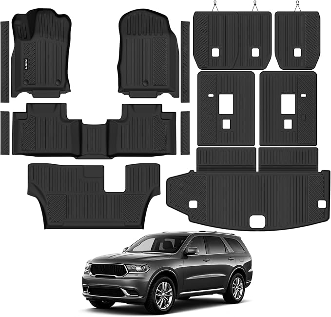 Naibeve Floor Mats for 2011-2012 Dodge Durango 7 Seats 2nd Row Bench Seat | All Weather Custom Fit Floor Mats, Cargo Mat, 2nd/3rd Row Backrest Mats, Door Sill Guards Interior Protector accessories
