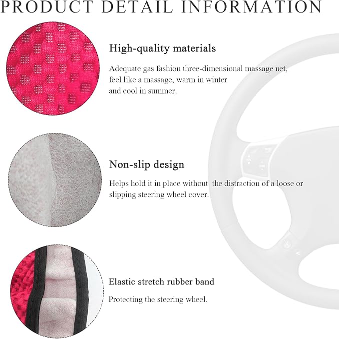 Yourkar Elastic Steering Wheel Cover, 15"×15" Comfy Breathable Stretch Steering Wheel Protector, Ice-Silk Cloth Polyester Steering Wheel Cover for Men Women, Car Accessories (Rose Red)