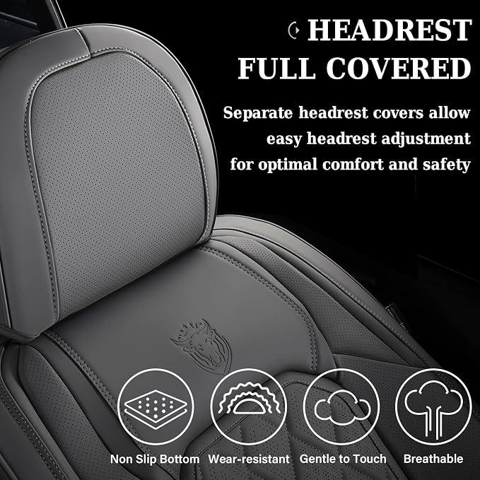 Coverado Car Seat Covers, Front Seat Cover, 2 Pack Luxury Faux Leather Seat Covers for Cars, Waterproof Car Seat Protector, Gray Car Seat Cover, Universal Car Seat Protectors Fit for Most Cars