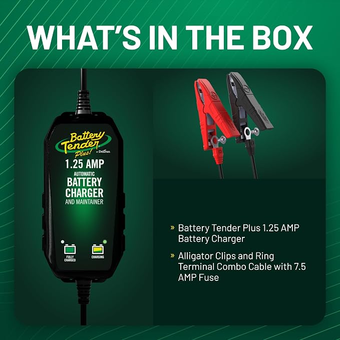 Battery Tender Plus 12V - 1.25 AMP Battery Charger and Maintainer - 022-0185G-DL-WH