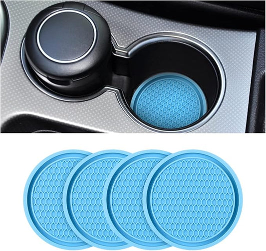 XINLIYA Car Cup Holder Coaster, 4 Pack 2.76 Inch Diameter Non-Slip Universal Insert Coaster, Durable, Suitable for Most Car Interior, Accessory for Women and Men (Blue)