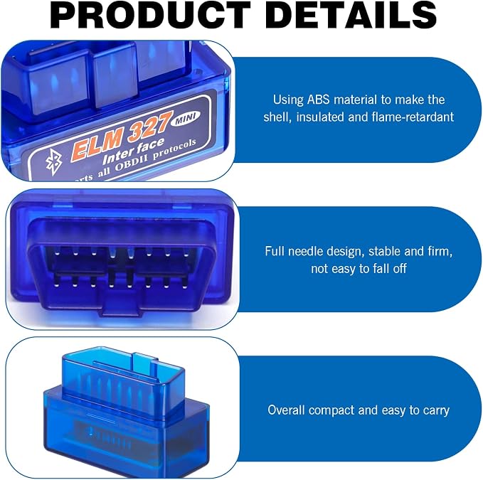 MLY OBDII Car Auto Diagnostic Scanner, ELM327 V2.1 Bluetooth OBDII Scan Diagnostic Tool, Professional Car Bluetooth Engine Fault Code Reader, Universal Car Accessories Support Android and iOS