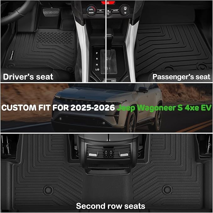 Floor Mats for 2025 Jeep Wagoneer S 4xe EV Upgrade Trunk Mat with Backrest Mat All Weather TPE Floor Liners Fit for Wagoneer S 4xe EV Anti-Slip Full Set Car Accessories (Not for Fuel)