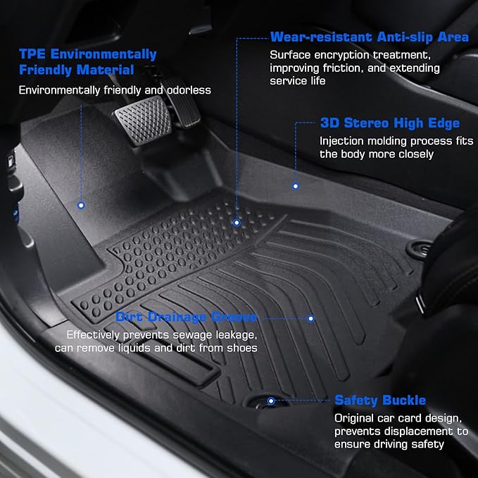 Floor Mats & Cargo Mats Set for Hyundai Elantra Hybrid 2021-2025 2026 | All Weather Floor Liners Anti-Slip Full Set Floor Liners Custom Automotive Floor Mats TPE with Front & 2nd Row & Trunk mat