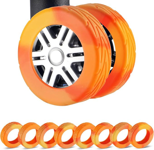 8Pcs Luggage Wheel Covers, Travel Accessories (Gradient Warm Orange) | Wear-resistant & anti-noise silicone covers. Fits 2-2.4" wheels. Protects suitcase wheels. Travel essential for suitcases