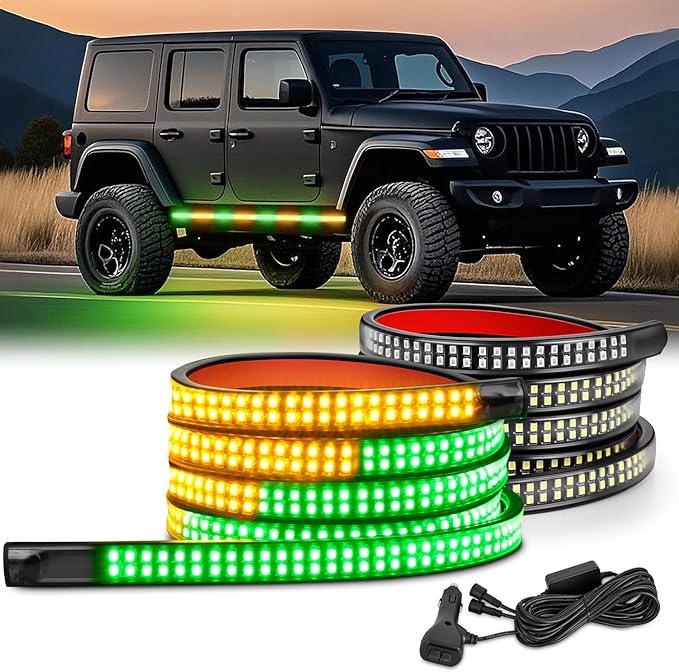 Nilight 2PCS 70 Inch Emergency Strobe Light Strip 1125 LED Running Board Lights Amber Green Flexible Side Flashing Warning Caution Safety Waterproof for Truck Construction Vehicles Pickup