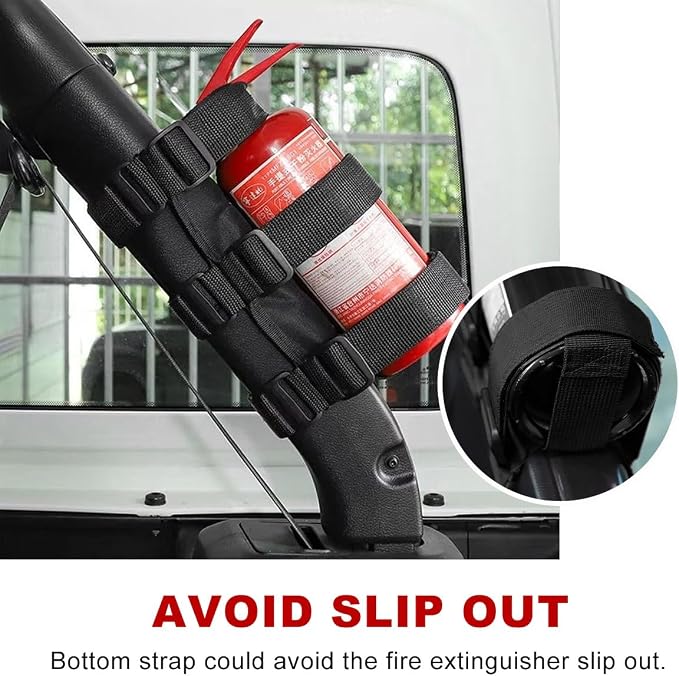 Ohleats Roll Bar Fire Extinguisher Holder, Adjustable Fire Extinguisher Mount Strap with American Flag Pattern, Car Accessories Fixed Belt for Wrangler JK JKU TJ CJ Gladiator (Black-2PCS)