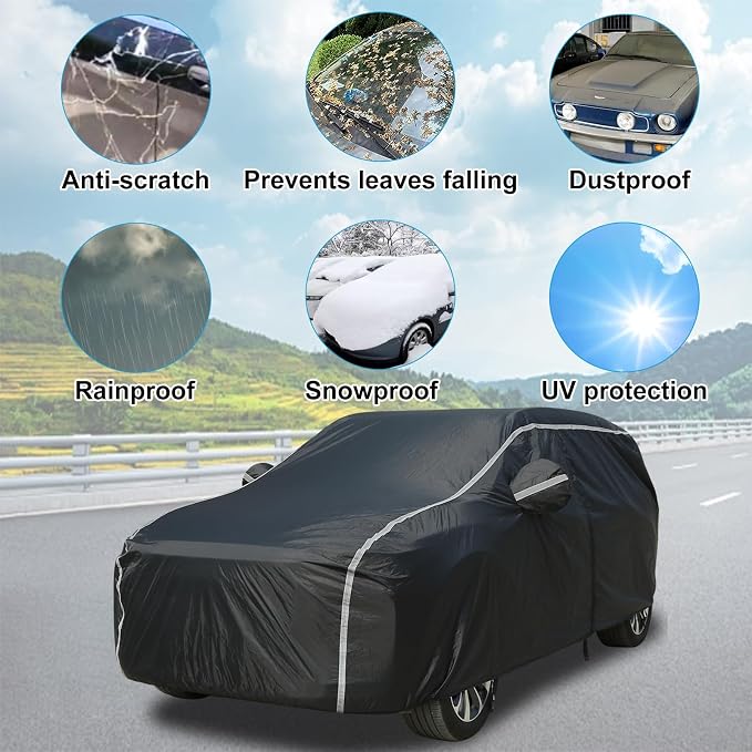 Car Cover Waterproof All Weather SUV - Coverado Black Car Cover Hail Protection with Zipper Door, Cotton Backing Snowproof UV Protection Windproof, Universal Fit for SUV (191"-205")