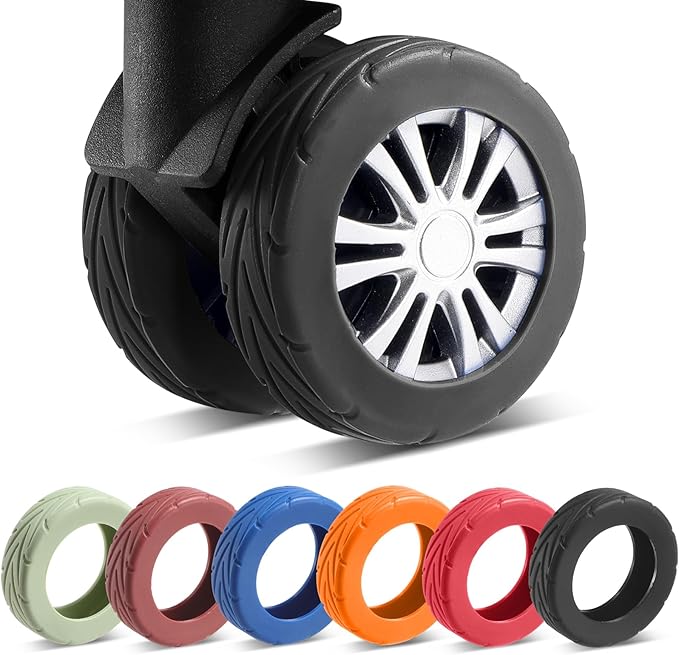 8Pcs Upgrade Luggage Wheel Covers, Travel Accessories (Black) | Wear-resistant & anti-noise silicone covers. Fits 2-2.4" wheels. Protects suitcase wheels. Travel essential for suitcases