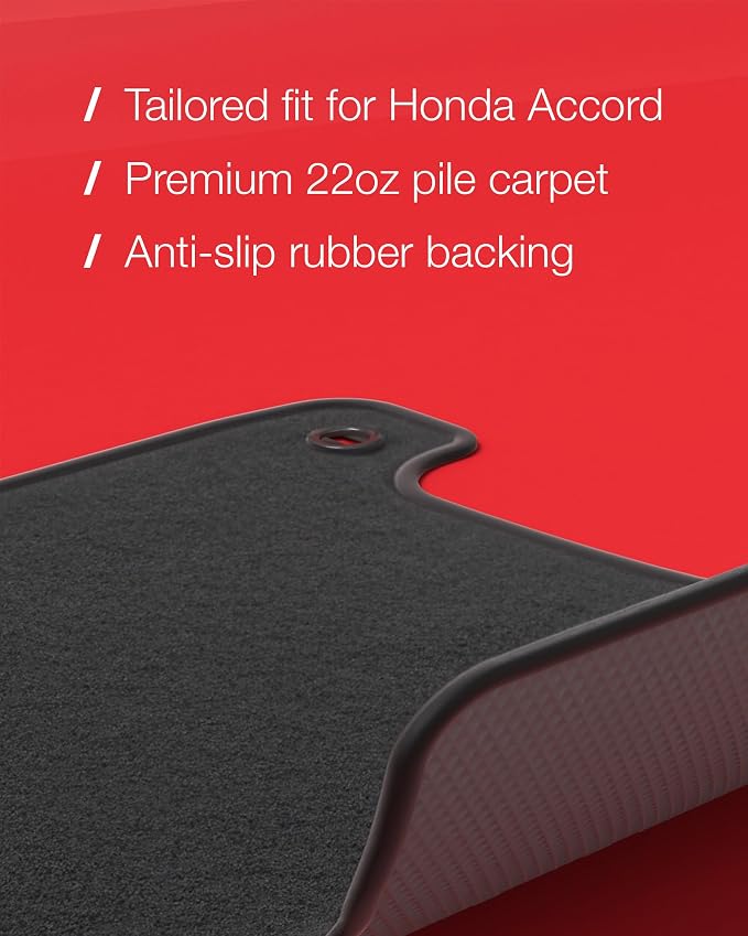 Floor Mats for Honda Accord 2013-2017 - Tailored 3D Fit - Front & Rear Set of 4 - Anti-Slip Backing - 22oz Carpet Mat Heavy Duty - All Weather Car Liner Floormats (Honda Accord IX)