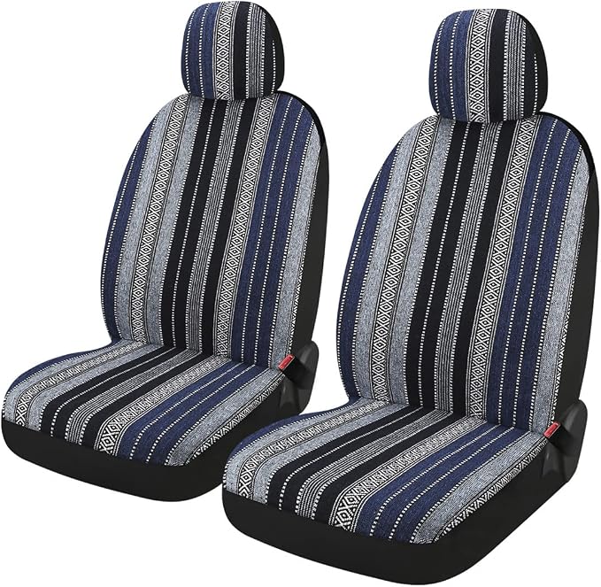 Baja Saddle Blanket Car Seat Covers 4PCS Front, Breathable and Washable Striped Woven Automotive Vehicle Universal Seat Cover for Sedan, SUV, Truck, Airbag Compatible