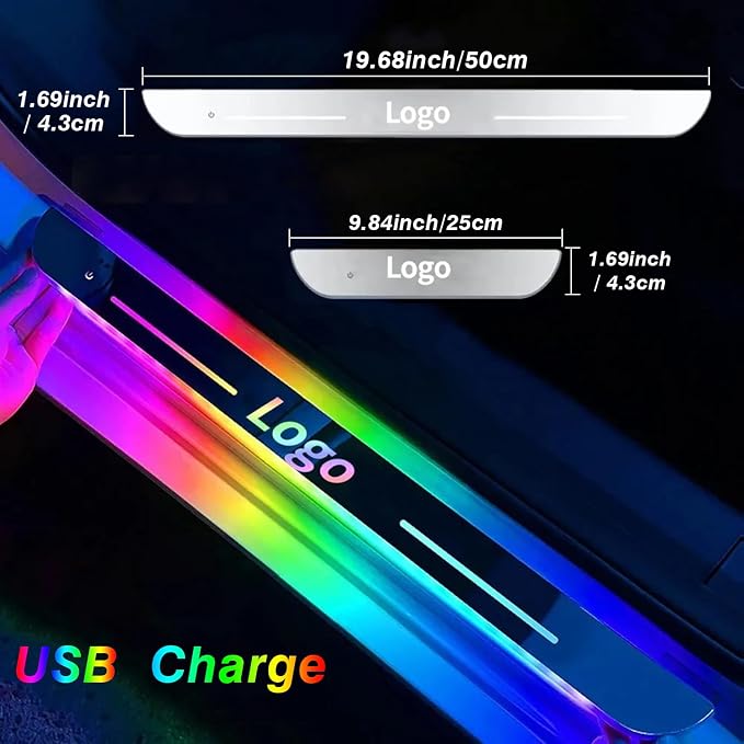 Custom Led Door Sills for Car Magnetic with Logo or Text, 7 Colors/28 Change Modes Cars Door Welcome Courtesy Lights, Auto-Sensing, Wiring-Free Car Pedal Light