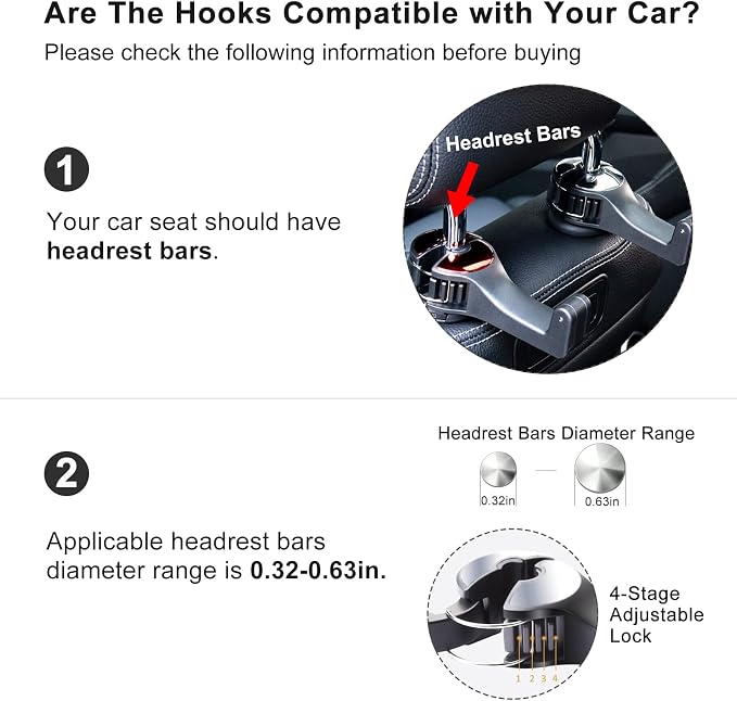Car Headrest Hidden Hook with Phone Holder, Universal 360 Rotation, Gold, 2 Pack