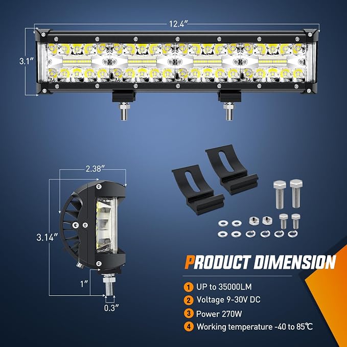 Nilight Side Shooter Light Bar 12 Inch | Triple Row Design, Spot Flood Combo Beam Work Off Road Lighting on Truck SUV ATV UTV