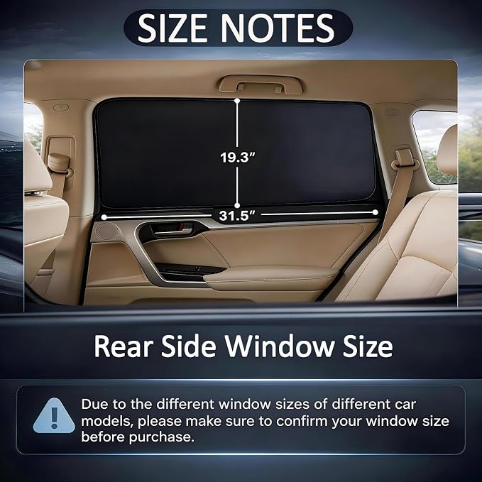 XCBYT Blackout Magnetic Car Window Shades for Rear Windows, 2 Pack | UV & Heat Protection, Magnetic Sun Shades for Baby Sleep, Privacy Nursing Covers, Fits steel frames only, measure first