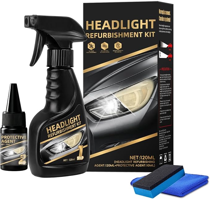 Headlight Restoration Kit, Headlight Cleaner & Sealant - Pro Grade 10X Brighter Removes Yellow Haze & Cloudiness, Restore Headlights for Crystal Clear Lenses, Car Accessory for Night Driving Safety
