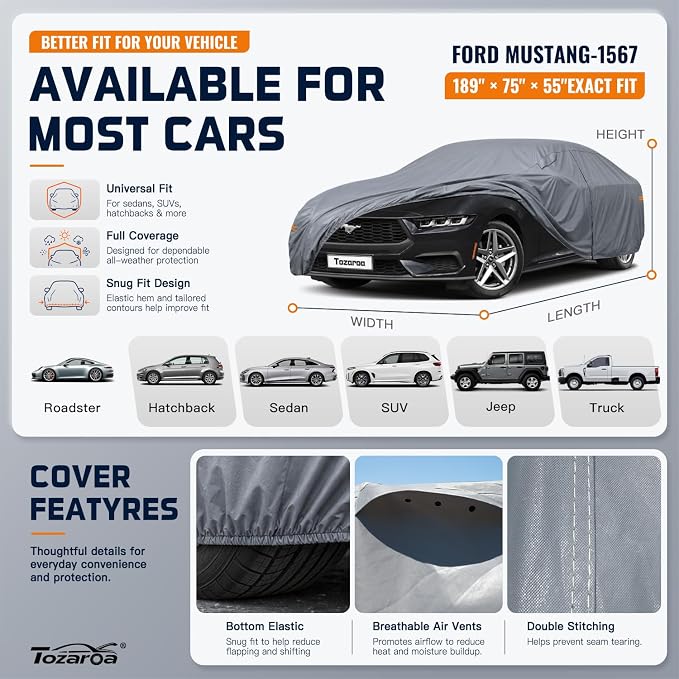 Car Cover Waterproof All-Weather,Outdoor Full Exterior Coupe Covers(Length 186-193 inch) Custom Fit for Ford Mustang,Chevrolet Camaro Corvette,Benz GLE,BMW 4 Series etc,Size C4(See SizeChart)