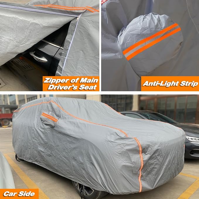 TUCAREST 6-Layers PEVA Premium Full Car Cover Fit for Sedan hatchback Pickup SUVs MPV Rain and snow protection, sun protection, UV protection, and protection of car paint surfaces-Silver Grey -Up 208"
