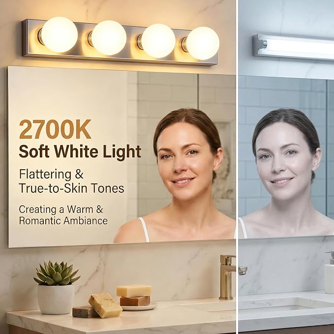 G25 LED Globe Light Bulbs, Bathroom Vanity Light Bulbs E26 Base,9W (90W Equivalent), Soft White 2700K, Round Light Bulbs for Bedroom Makeup Mirror, 920LM, Dimmable, 2 Pack