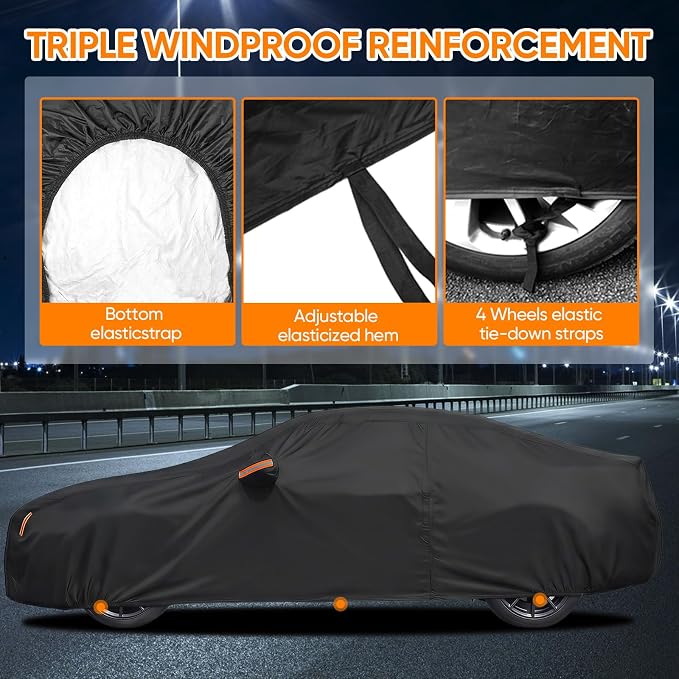 Car Cover Custom Fit for Ford Mustang 1994-2026, Outdoor Waterproof All Weather Heavy Duty Full Exterior GT Cover for Sun Rain Snow UV Dust Protection with Door Zipper