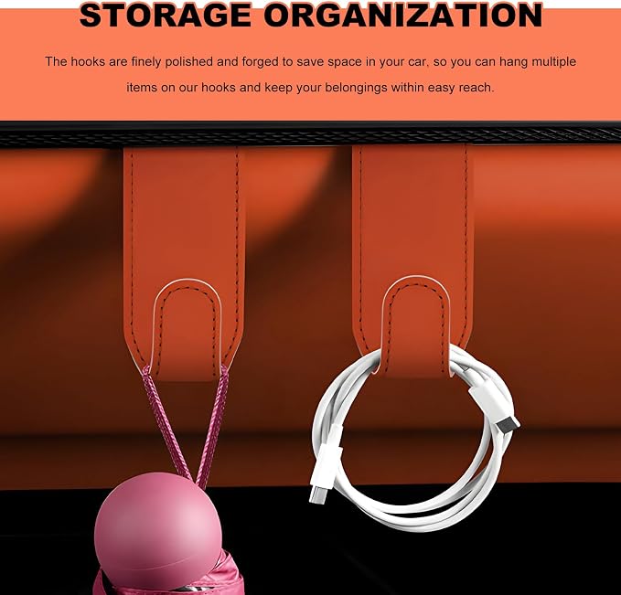 2 PCS Car Co-Pilot Glovebox Hooks, Anti-Scratch Leather Auto Glove Box Storage Hangers, Vehicle Glovebox Organizer Passenger Seat Hanging Hooks for Handbag Purse Umbrellas (Orange)