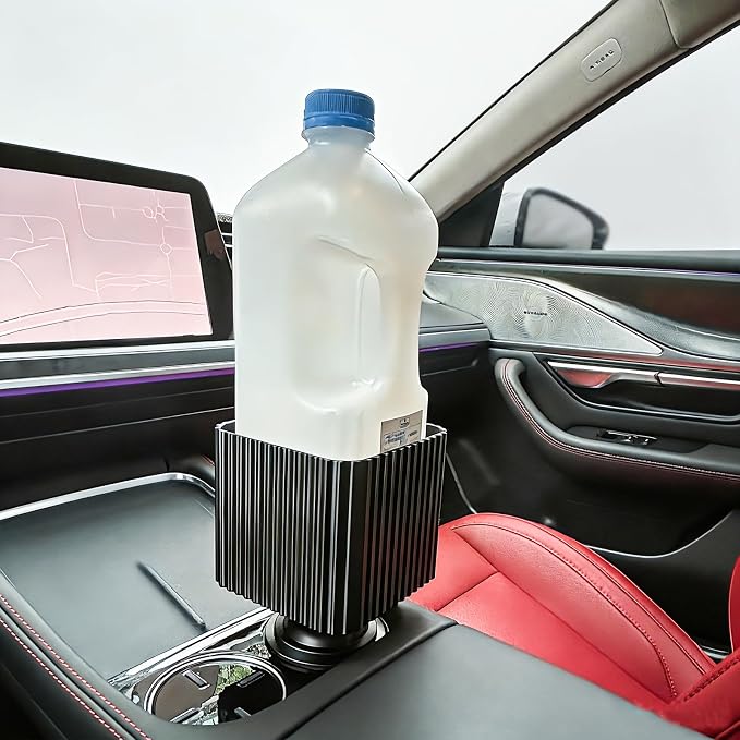 Half-Gallon Car Cup Holder Expander Organizer with Adjustable Base | Anti-spill | 4.33"*4.33"*3.94" holds half-gallon iced tea |Dual storage drinks & small gear|2.56"-3.94" adjustable base