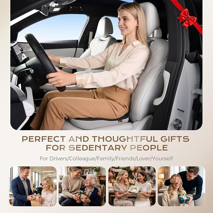 Coverado Seat Cushion for Sciatica Pain Relief, Ergonomic Memory Foam Wheelchair Cushions, Non-Slip Washable Car Seat Cushions for Driving Travel Truck Office Chair Car Driving Driver Gray&Black