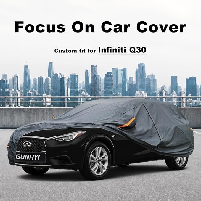 GUNHYI Premium Car Cover Custom Fit Infiniti Q30, 16 Layers Heavy Duty Car Cover Waterproof All Weather with Zipper Door for Sun Rain Snow Dust Uv Protection