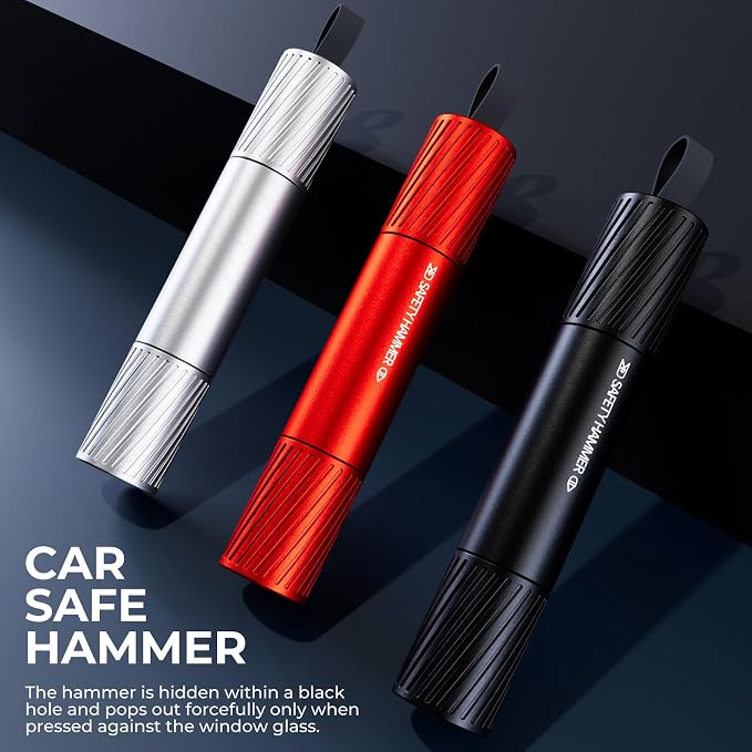 2 Pack Car Safety Hammer Car Window Breaker Seatbelt Cutter Emergency Escape Tool Car Glass Breaker for Land and Underwater Life-Saving Car Safety Kit Essentials Car Accessories (Black+Silver)