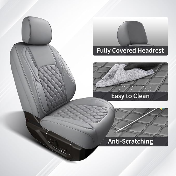 Huidasource Ford Gray Seat Covers, Car Seat Cushion Cover Fit for 2015-2026 Ford F150 SuperCrew & 2017-2026 F250 F350 F450 Super Duty Crew Cab XL XLT Lariat King Ranch Platinum (Full Set/Gray)