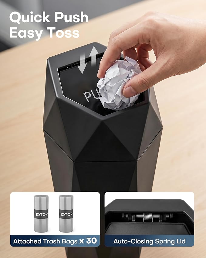 HOTOR Car Trash Can with Lid - 1 Pack, Mini Essential Car Accessories for Interior, Leakproof Car Garbage Can with 15 Attached Trash Bags, Multipurpose Car Organizers and Storage,Black
