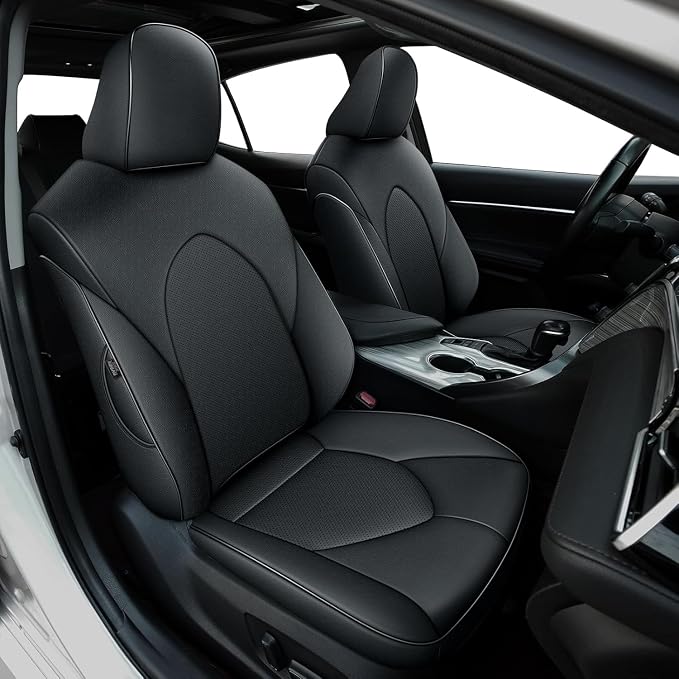 AOMSAZTO Car Seat Cover for Toyota Camry (Hybrid XLE Hybrid XSE) 2018-2024 Full Set Camry Seat Protector Leather Black