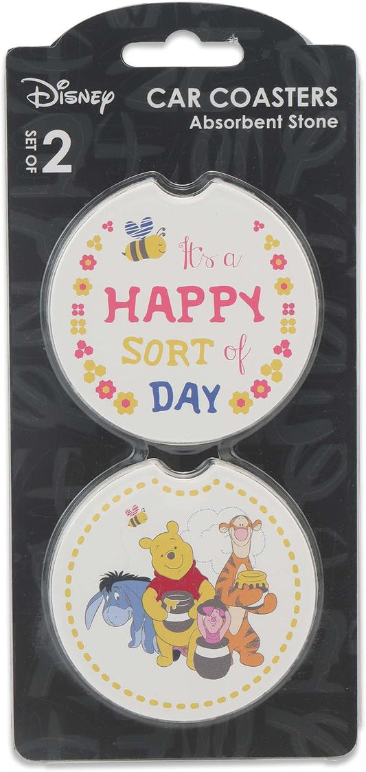 Disney Winnie the Pooh and Friends Ceramic Car Coasters | Fun Auto Coasters, Set of 2 for Car or Truck