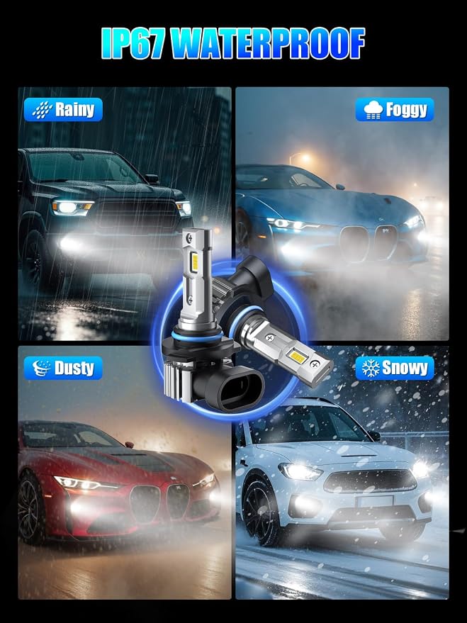 RCJ 9005 Bulbs, 16000LM Super Bright HB3 Fog Light, 6000K Cool White, Real 1:1 Size Plug and Play, Canbus Ready, lP67 Waterproof, Pack of 2