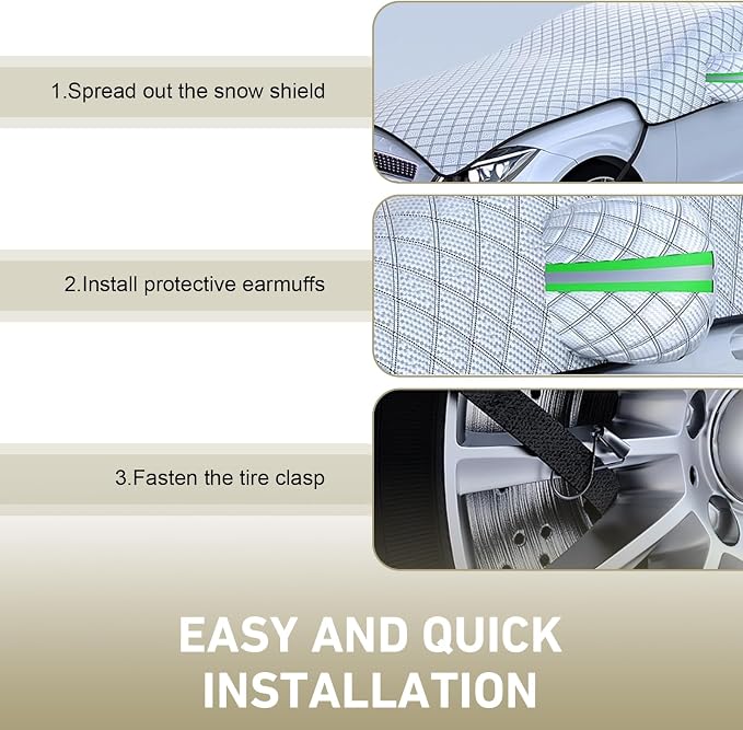 Car Cover Waterproof All Weather, Outdoor Hood Protection, Foldable Protective Shield with Windproof Fixed Strap, Universal Car Snow Cover (Silver)