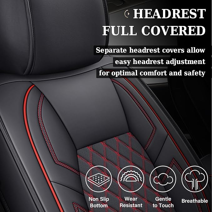 Coverado Toyota Tundra Seat Covers, Leather Car Seat Covers Full Set Automotive Seat Covers Protector Compatible with 2007-2021 Toyota Tundra Crew/Crewmax/Extended/Double Cab(Red)