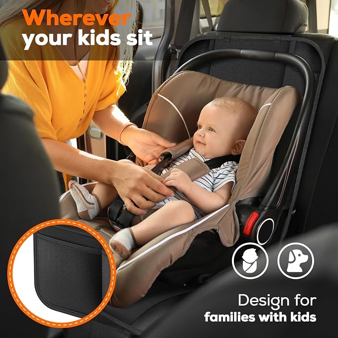 VLM Car Seat Protector for Child Baby Car Seat,600D Waterproof Car Seat Cover with Thick Padding, Non-Slip Backing and 2 Mesh Storage Pockets (2 Pack)