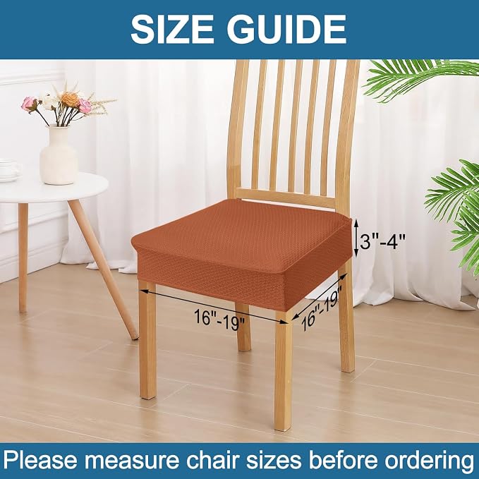 Smiry Waterproof Seat Covers for Dining Room Chairs Set of 8, Stretch Jacquard Removable Washable Chair Seat Slipcovers Protector, No Rear Covers, Rust