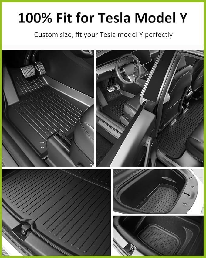 Floor Mats for 2021-2024 Tesla Model Y, 9PCS All Weather Full Set Cargo Liners Accessories, 3D TPE Odorless Trunk Frunk Rear Well Mats Custom for 5-Seater(Not Fit 7Seat & 2025-2026 Juniper)