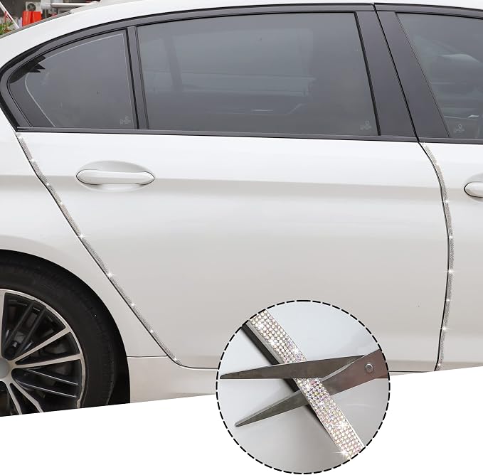 TOMALL Bling Car Door Guard Crash Bumper Crystal Anti-Scratch Strip Sticker Crystals Car Door Bumper Protector Accessory DIY for Interior and Exterior Decoration Styling Accessories AB White