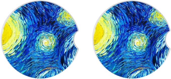 The Stars Car Coasters Pack of 2,Absorbent Ceramic Car Coasters Set for Women/Men,Drink Cup Holder Coasters,with A Finger Notch for Easy Removal