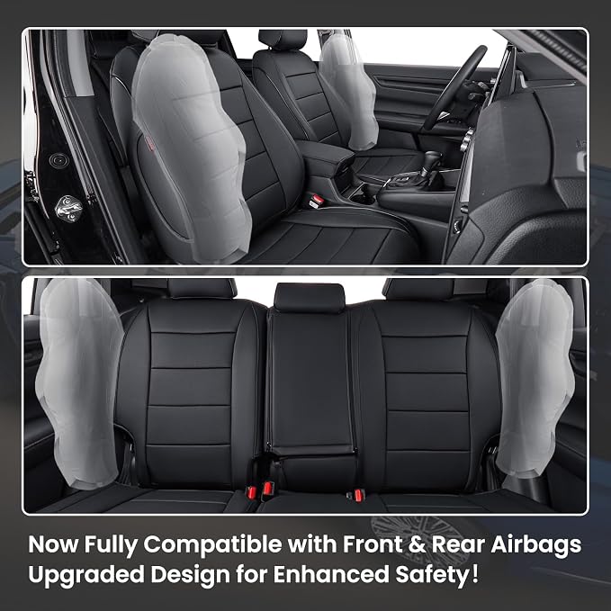 EKR Car Seat Covers for Honda CRV 2023-2026 Leatherette Full Set | Custom Fit for Honda CRV 2023 2024 2025 2026 Easy-Wipe Protection,Faux Leather(Black)