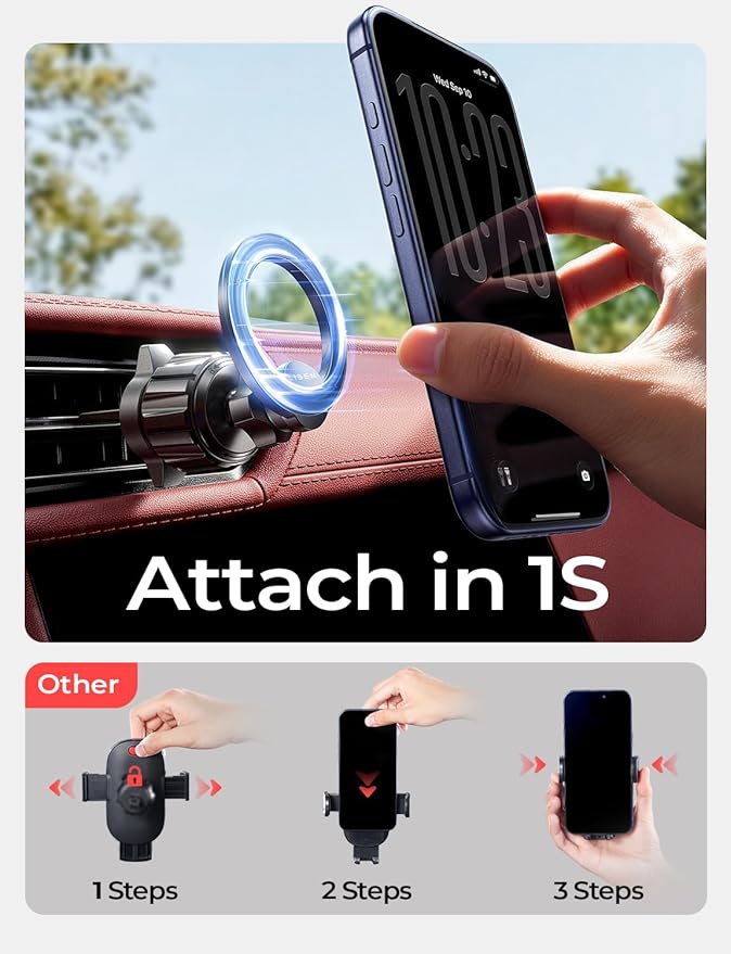 LISEN for MagSafe Car Phone Mount -Strong Magnets Magnetic Phone Holders for Your Car 2-in-1 Vent Dashboard Magnet Cell Phones Holder Mounts Car Accessories Gifts for Men Women fit iPhone, Black | Dash Accents