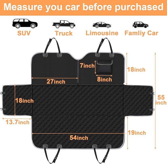 Mancro Dog Car Seat Cover for Back Seat, Waterproof Dog Hammock for Car | 600D Heavy Duty, Scratch-Resistant Back Seat Pet Cover for Dogs with PVE Nonslip Underside, Fits for Sedan, Trucks and SUVs
