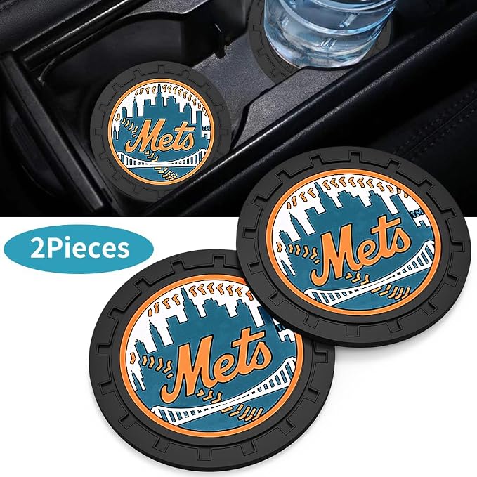 Baseball Fans Car Cup Holder Coasters for New York Mets Fans, 2 Pack Mets Silicone Non-Slip Cup Mats, 2.75" Car Cup Holder Inserts for Auto Interior