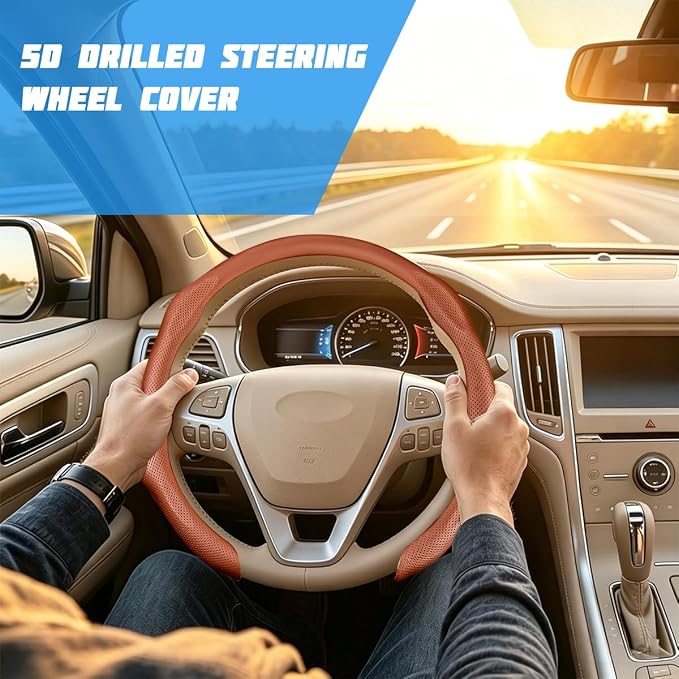 Car Steering Wheel Cover, Comfortable Grip Non-Slip Breathable Vehicle Steering Wheel Protector, Automotive Interior Decoration Accessories, Universal Fit (Orange)