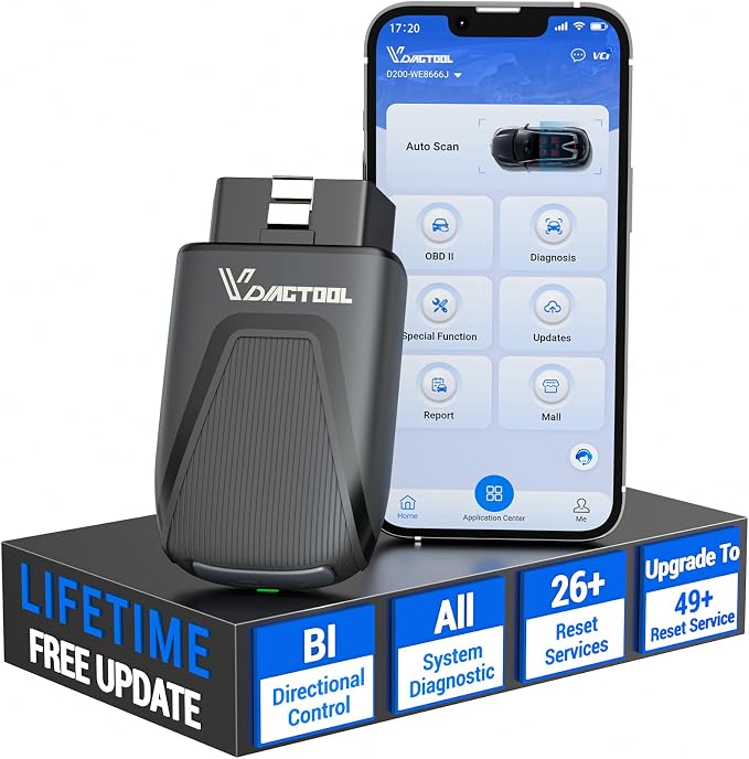 VDIAGTOOL D200 Bidirectional OBD2 Scanner, Bluetooth Car Diagnostic Scan Tool, Full System Diagnosis, 26 Resets (49+ Upgradeable), Lifetime Free Updates, CAN-FD & FCA AutoAuth for iOS & Android