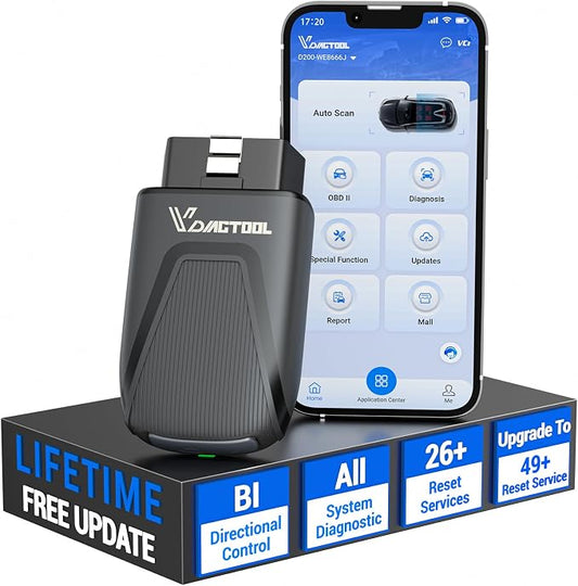 VDIAGTOOL D200 Bidirectional OBD2 Scanner, Bluetooth Car Diagnostic Scan Tool, Full System Diagnosis, 26 Resets (49+ Upgradeable), Lifetime Free Updates, CAN-FD & FCA AutoAuth for iOS & Android